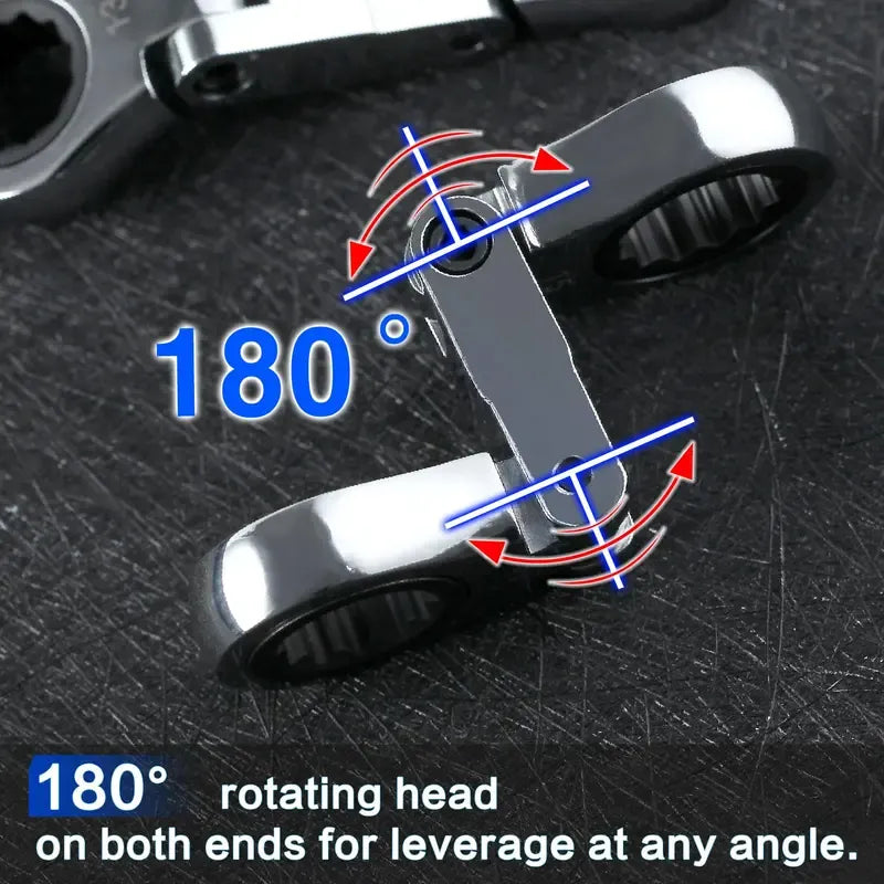 5-Piece Stubby Flex Head Ratchet Wrench Set | 72-Tooth Metric Mechanic Tools