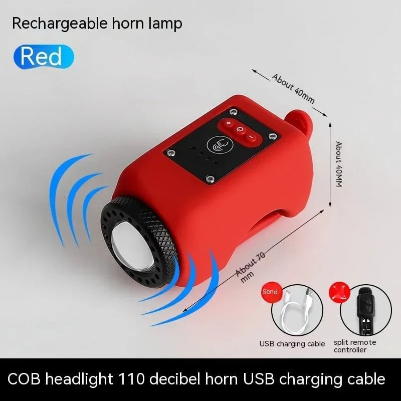 Bike Safety Light & Horn – USB Rechargeable COB Headlight with Remote Control and Multiple Lighting Modes
