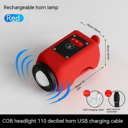 Bike Safety Light & Horn – USB Rechargeable COB Headlight with Remote Control and Multiple Lighting Modes