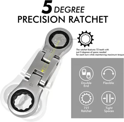5-Piece Stubby Flex Head Ratchet Wrench Set | 72-Tooth Metric Mechanic Tools