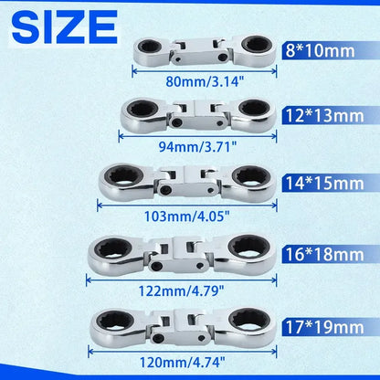 5-Piece Stubby Flex Head Ratchet Wrench Set | 72-Tooth Metric Mechanic Tools