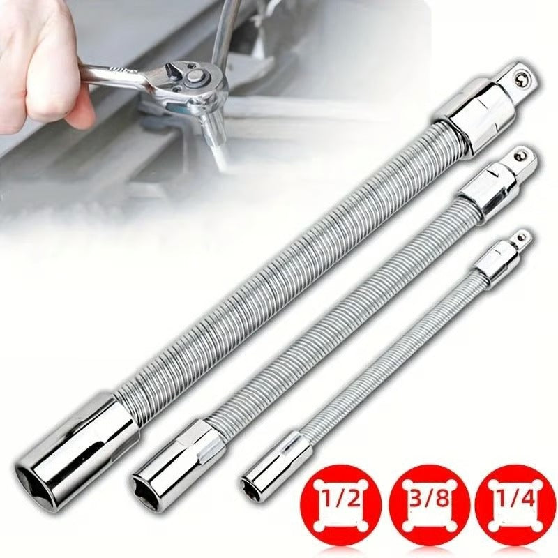 Flexible Socket Extension Bar Set – Bendable Ratchet Wrench Extensions for Tight Spaces, CR-V Steel Automotive Repair Tool Kit