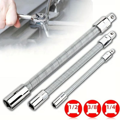 Flexible Socket Extension Bar Set – Bendable Ratchet Wrench Extensions for Tight Spaces, CR-V Steel Automotive Repair Tool Kit