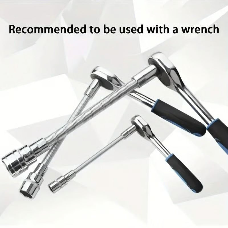 Flexible Socket Extension Bar Set – Bendable Ratchet Wrench Extensions for Tight Spaces, CR-V Steel Automotive Repair Tool Kit