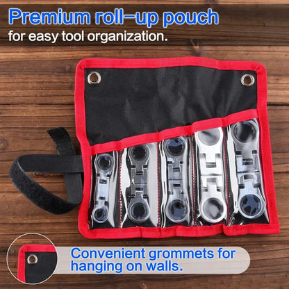 5-Piece Stubby Flex Head Ratchet Wrench Set | 72-Tooth Metric Mechanic Tools
