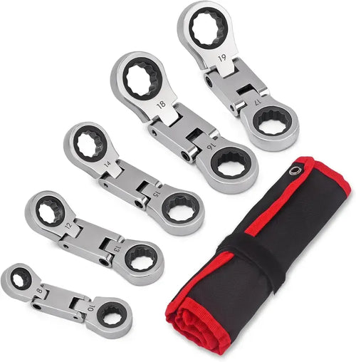 5-Piece Stubby Flex Head Ratchet Wrench Set | 72-Tooth Metric Mechanic Tools