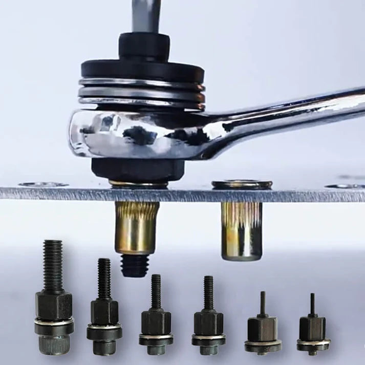 Rivet Gun Head & Nutsert Cap Set | Heavy-Duty Steel Fastening Tool | Portable Kit for Automotive, Sheet Metal & Industrial Use