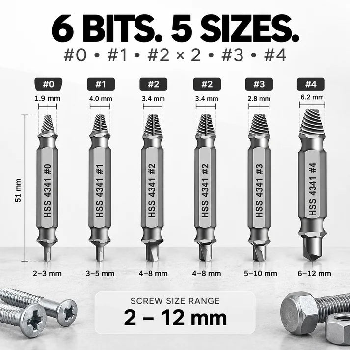 6-Piece Damaged Screw Extractor Set